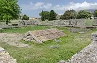 Heroon, Greek memorial tomb, found 1952 in the middle of the settlement