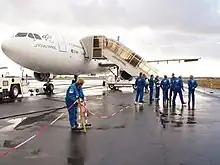 A group boarding a plane