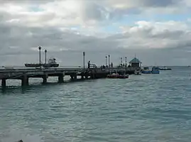 The Port of Oistins before the dive at 7 a.m. The ship takes crude oil from Barbados to Trinidad and returns added value refined fuels.