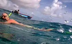 Rob swam off rapidly when he saw two spear fishermen from the pirogue.