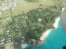 Sam Lords Castle a Cobblers Reef Landmark viewed from a Microlight. Long Bay to the Right.