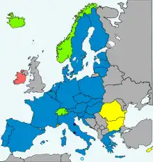 Map of Schengen area participants