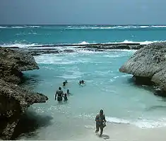 Sharks Hole is possibly the safest swimming beach on this coast, but of little use for access to and retreat from the reef.