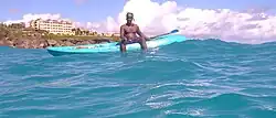 Ricky on his two-seater Sit on Top Kayak. The Conchs took the photographer's seat for the paddle home from Cobblers Reef.