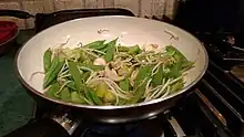 assorted green vegetables in a cooking pan