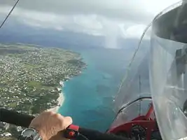 Inside of Cobblers Reef from a Microlight flown by Paul Nugent. Crane Beach North is centre left above the lowest rock promontary.